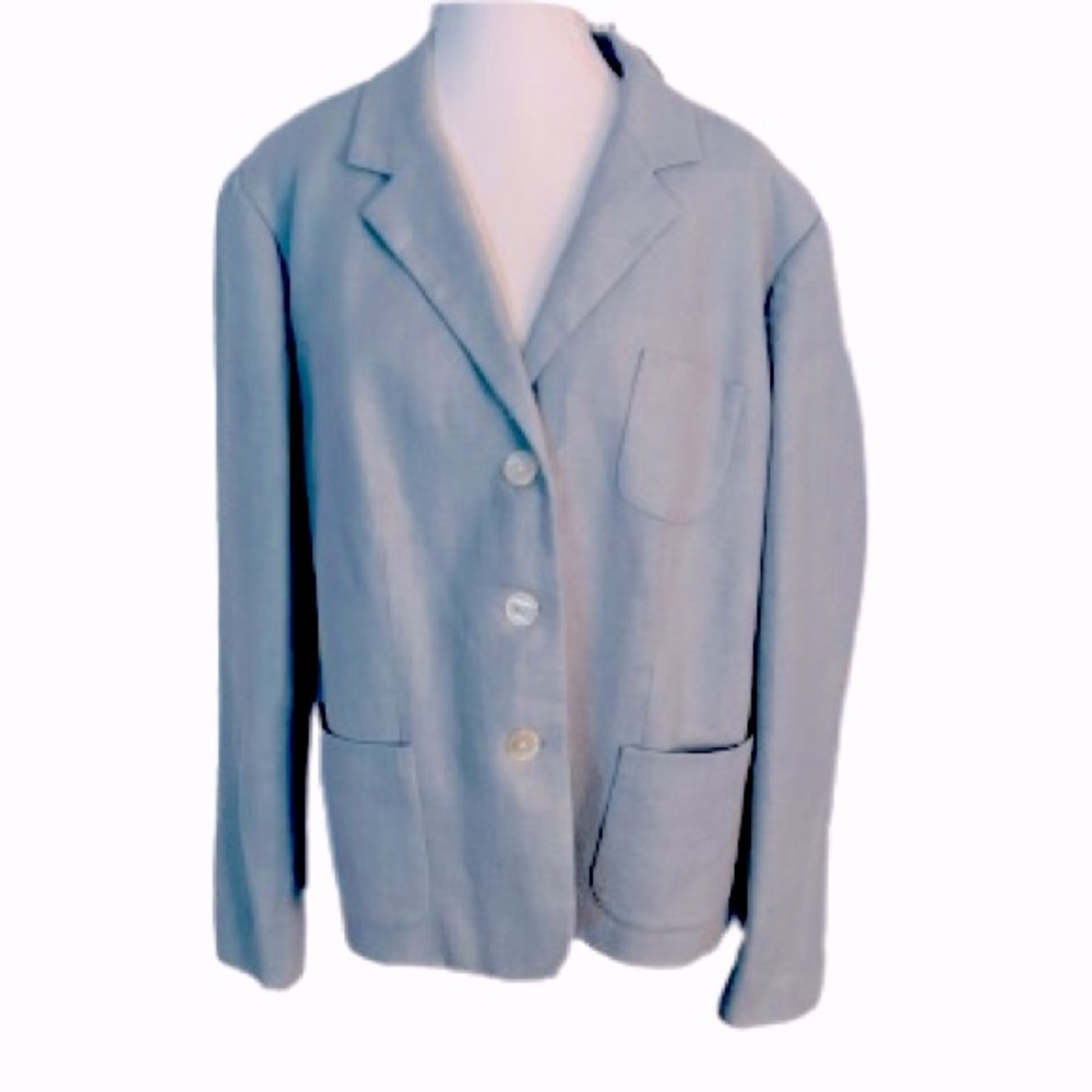 20W Linen Silk RALPH LAUREN Vintage Women's Light Blue Blazer 2X Plus Jacket